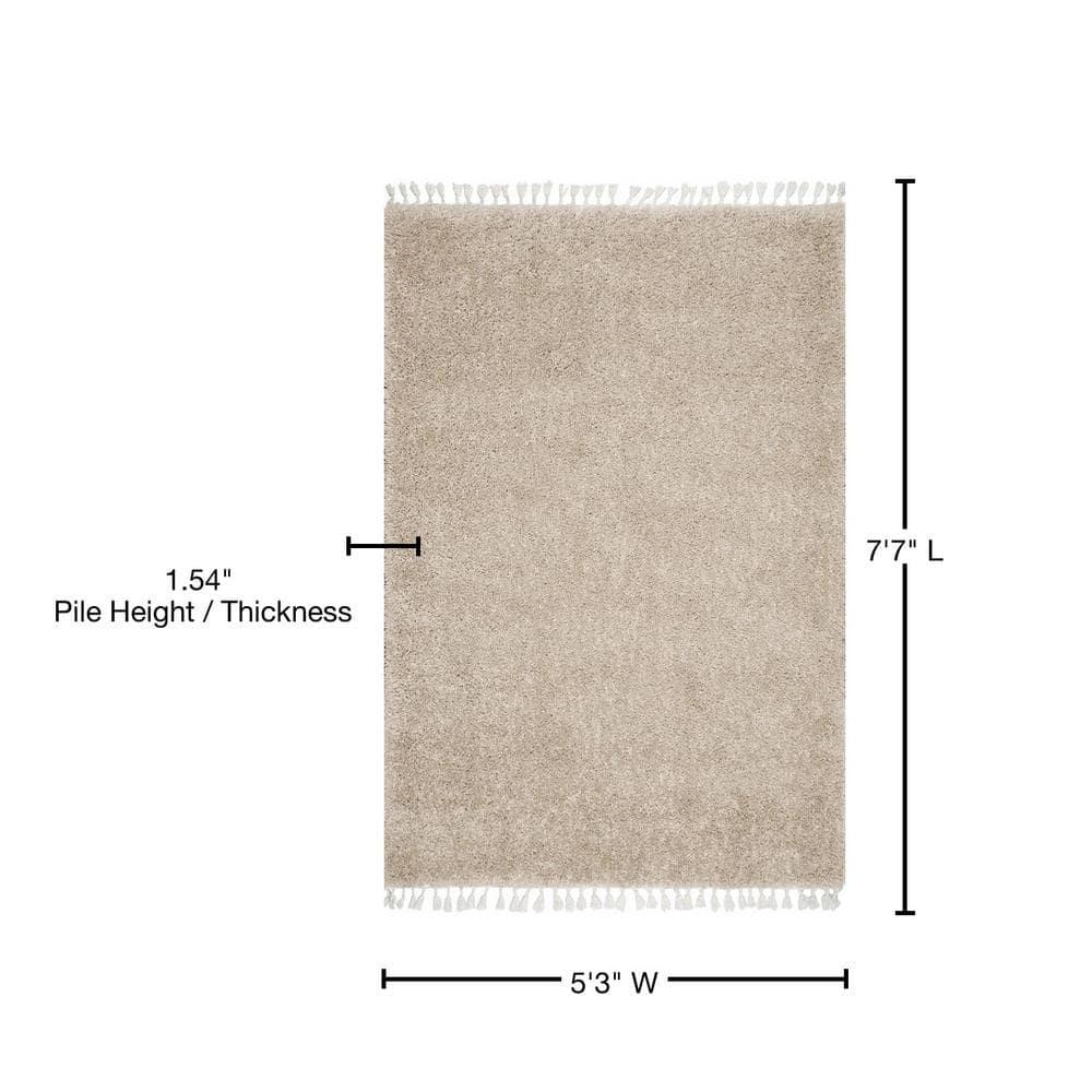 Nuloom Neva Solid 5x8 Shag Indoor Area Rug for Living Room Bedroom Dining Room Nursery, Beige/Ivory