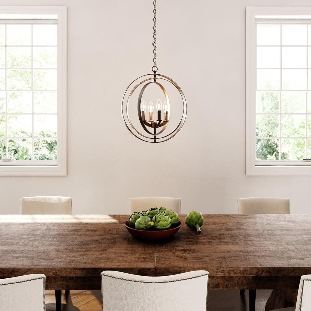 Progress Lighting Equinox 4-Light Foyer Pendant, Steel, Antique Bronze, No Shade