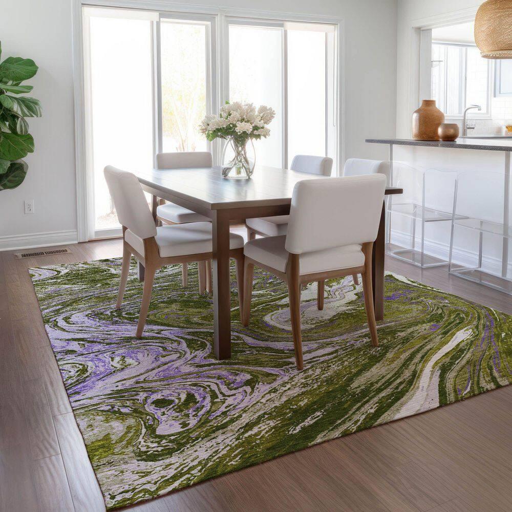 Machine Washable Indoor/Outdoor Chayden ACN1061 Olive Runner Rug