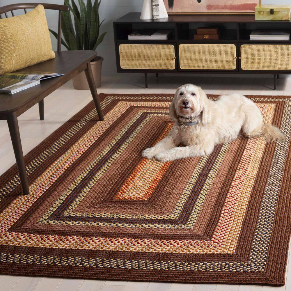 SAFAVIEH Braided Angel Bordered Machine Washable Reversible Area Rug, Brown/Light Brown, 2' x 3'