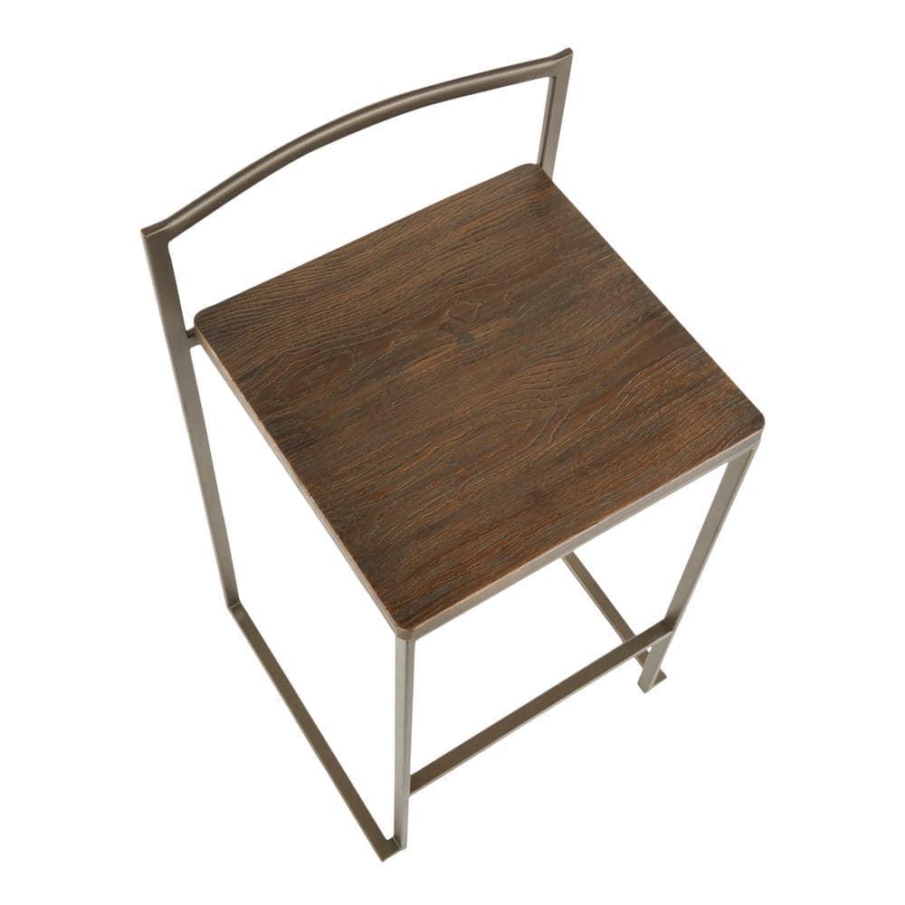 Fuji Industrial Stackable Counter Stool in Antique with an Espresso Wood-Pressed Grain Bamboo Seat by LumiSource - Set of 2