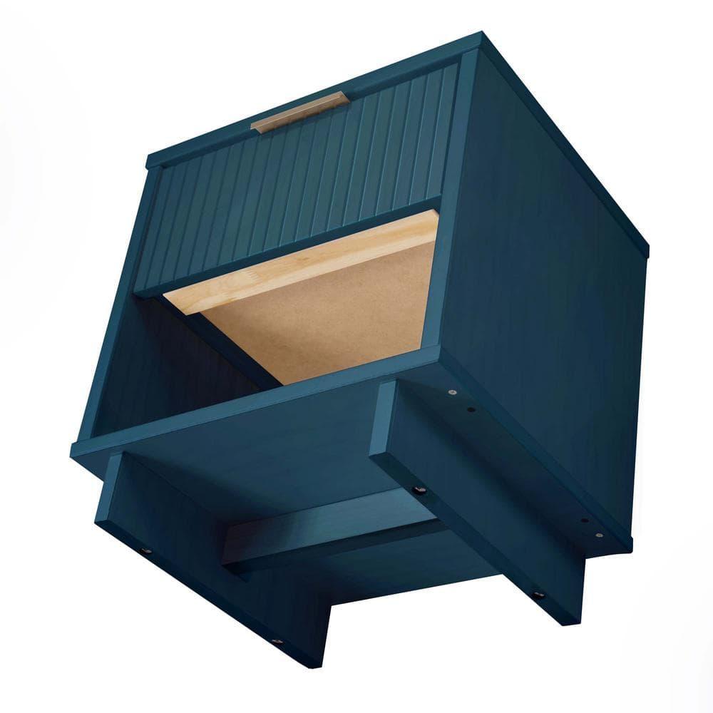 Manhattan Comfort Set of 2 Granville Nightstands with Drawer Midnight Blue: UV Finish, Soft Close, Metal Handles