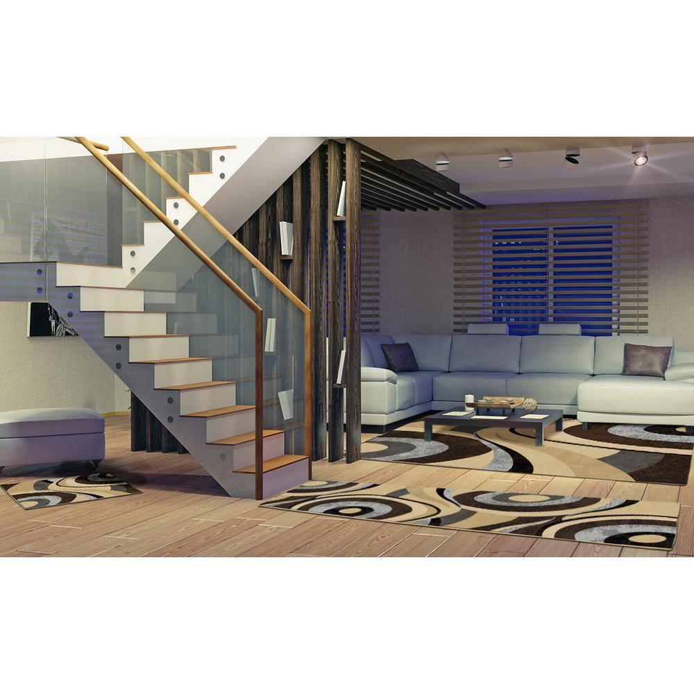 Home Dynamix Slade Contemporary Abstract Area Rug, Brown/Grey, 3 Piece Set