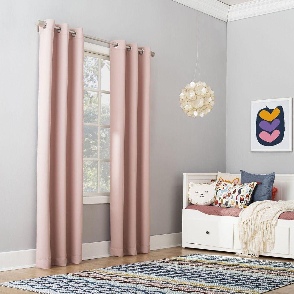 40"x95" Sun Zero Blackout Riley Kids' Bedroom Grommet Curtain Panel Blush: Noise Reduction, Energy Efficient