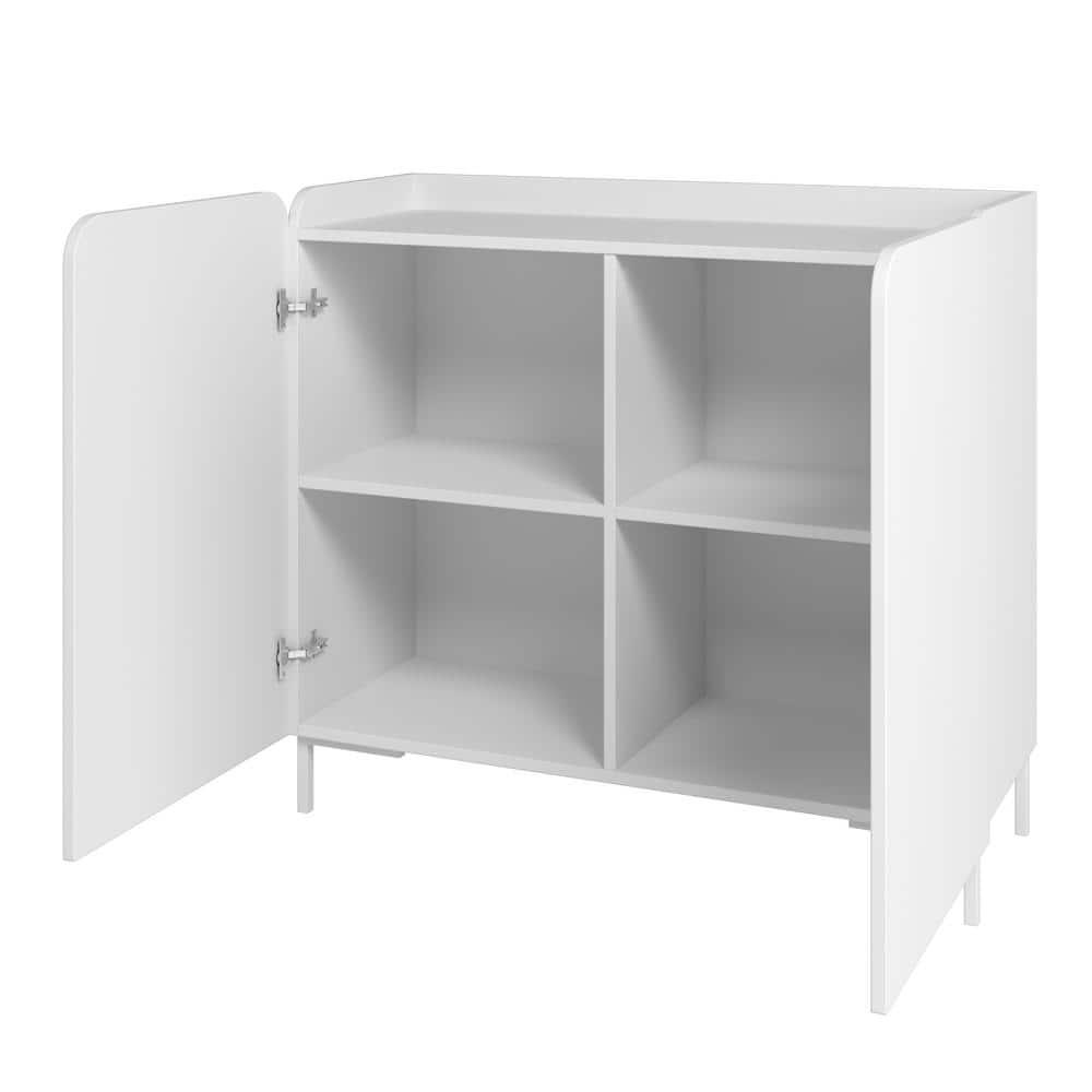 Manhattan Comfort Bogardus Mid - Century Modern 4 Shelf Accent Cabinet White: Painted Particle Board, Fixed Shelves, Anti-Tip Hardware