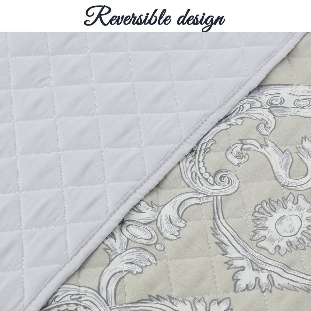 Cozy Line Home Fashion Gray Taupe Floral Majesty Medallion Geometric Shapes Quilt Set