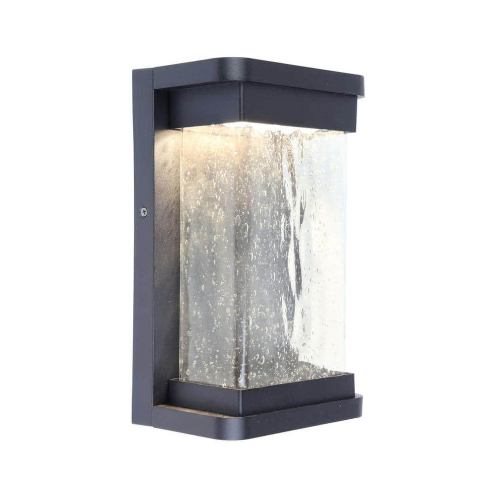1-Light Black Integrated LED Outdoor Wall Lantern Sconce