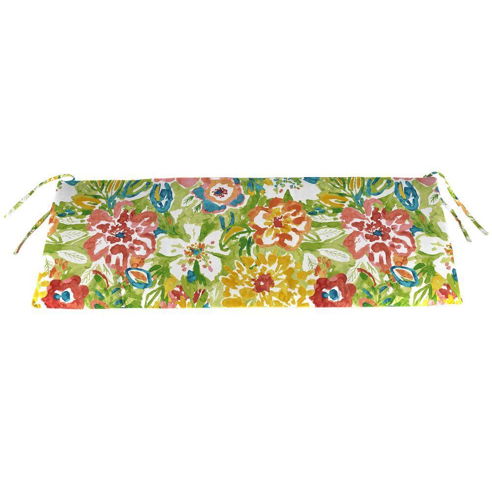 Jordan Manufacturing 48" x 18" Sun River Garden Multicolor Floral Rectangular Outdoor Settee Swing Bench Cushion with Ties