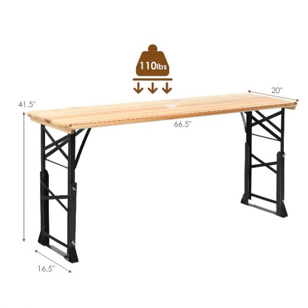 Costway 66.5" Outdoor Folding Wood Picnic Table Height Adjustable Metal Frame