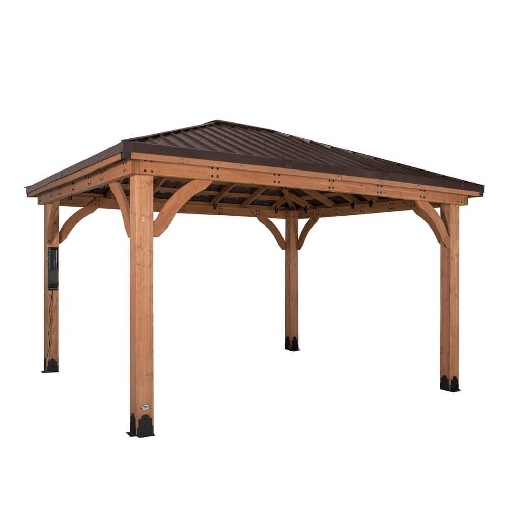Backyard Discovery Barrington 14' x 12' Cedar Wood Gazebo, Galvanized Steel Roof, PowerPort