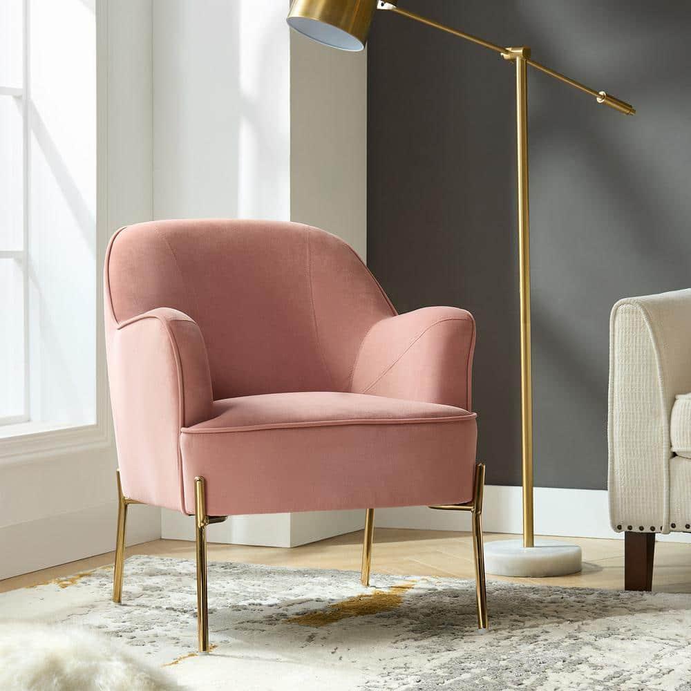 Wooden Upholstery Accent Side Chair Velvet Fabric Tufted with golden legs Living Room Pink