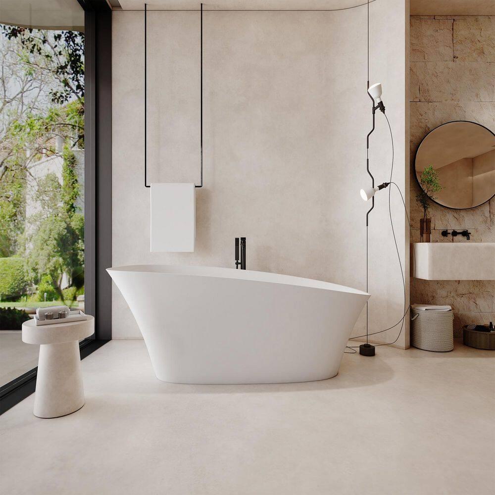 63" Matte White Solid Surface Freestanding Slipper Bathtub