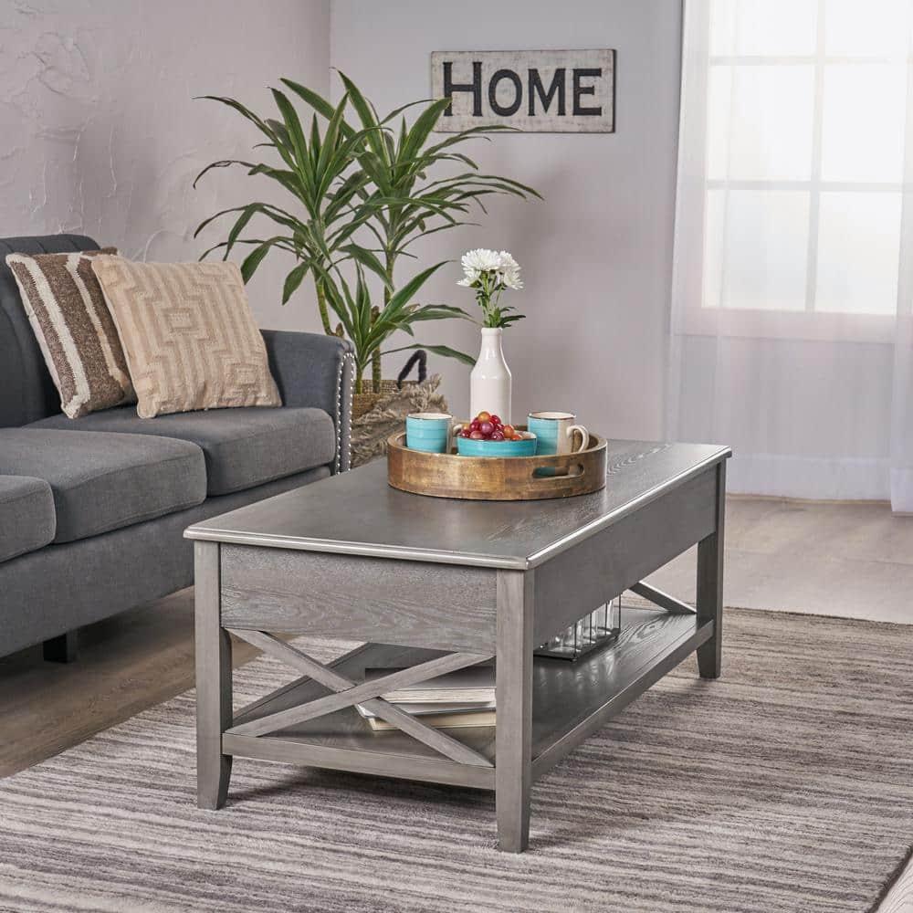 Noble House Moses Farmhouse Faux Wood Lift Top Coffee Table, Gray
