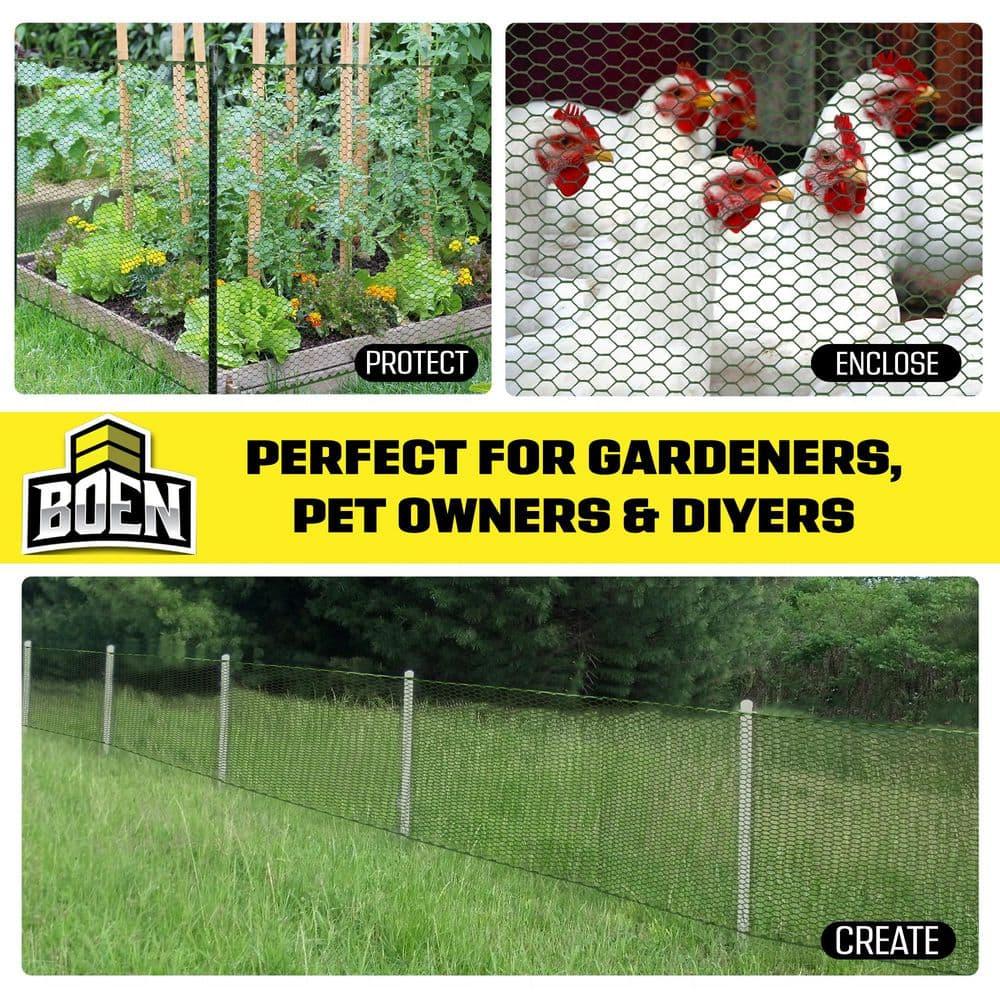 Boen Plastic Hex Chicken Wire Mesh Temporary Fence Roll 2' x 25' with Rust Resistant