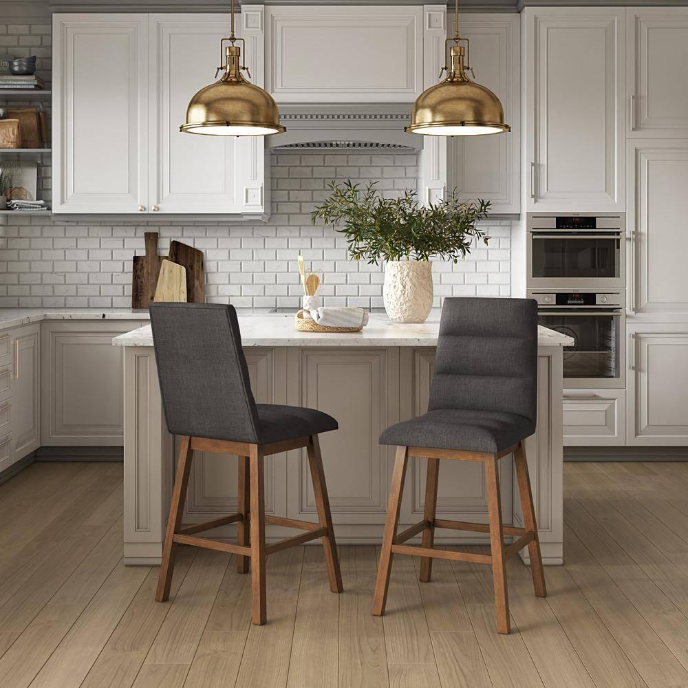 Lilibet Dark Gray Channel Tufted Fabric Counter Height Barstools - Set of 2