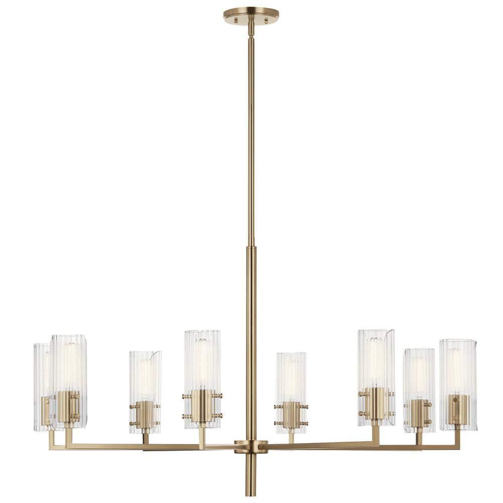 Champagne Bronze 8-Light Chandelier with Clear Fluted Glass Shades