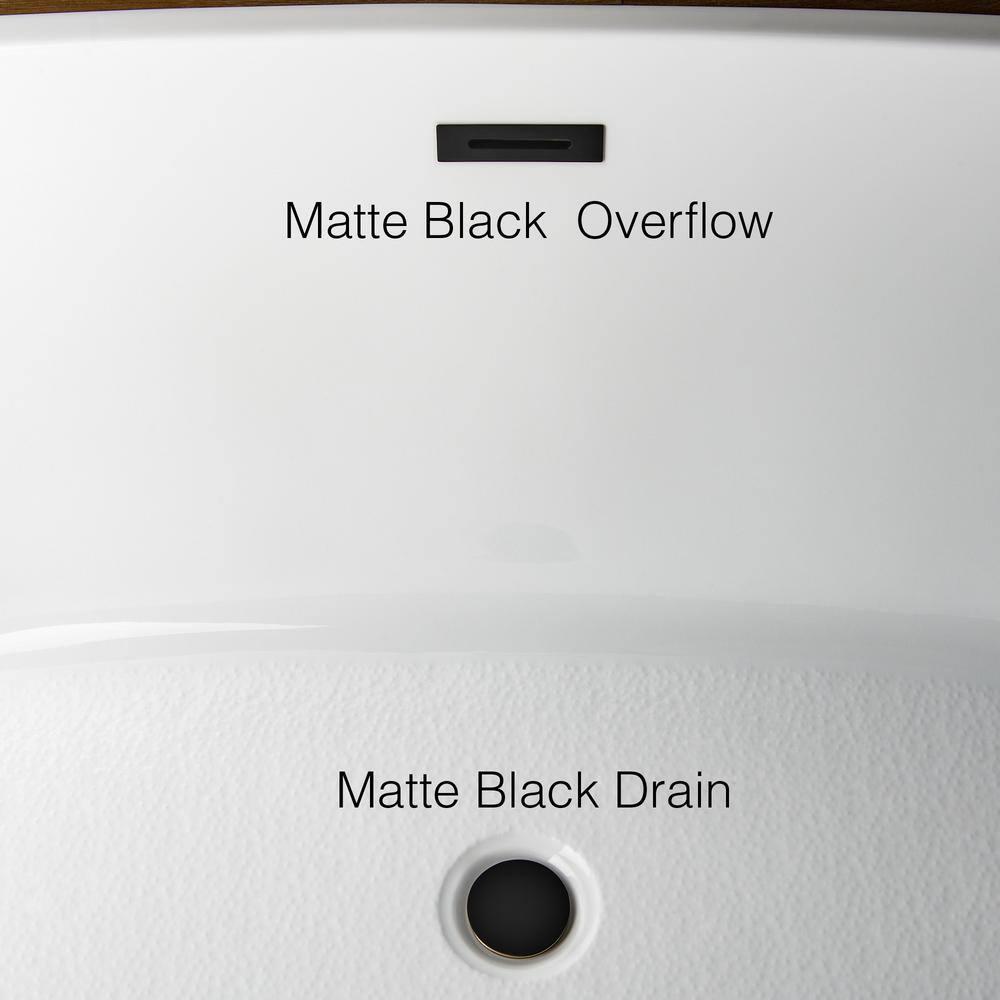 WOODBRIDGE 67" Acrylic Freestanding Bathtub Contemporary Soaking White Tub with Matte Black Overflow and Drain,B0010-MB-Drain &O