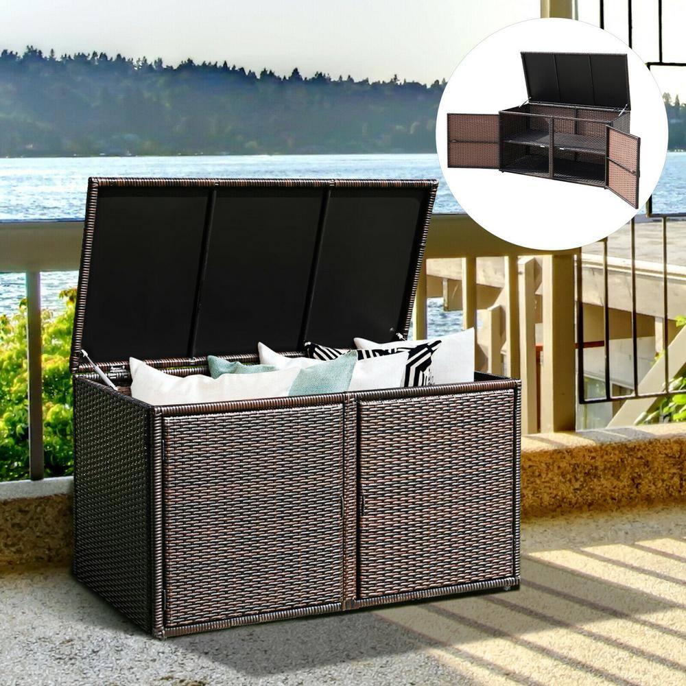Kadyn 88 Gallon Garden Patio Rattan Storage Container Box-Brown
