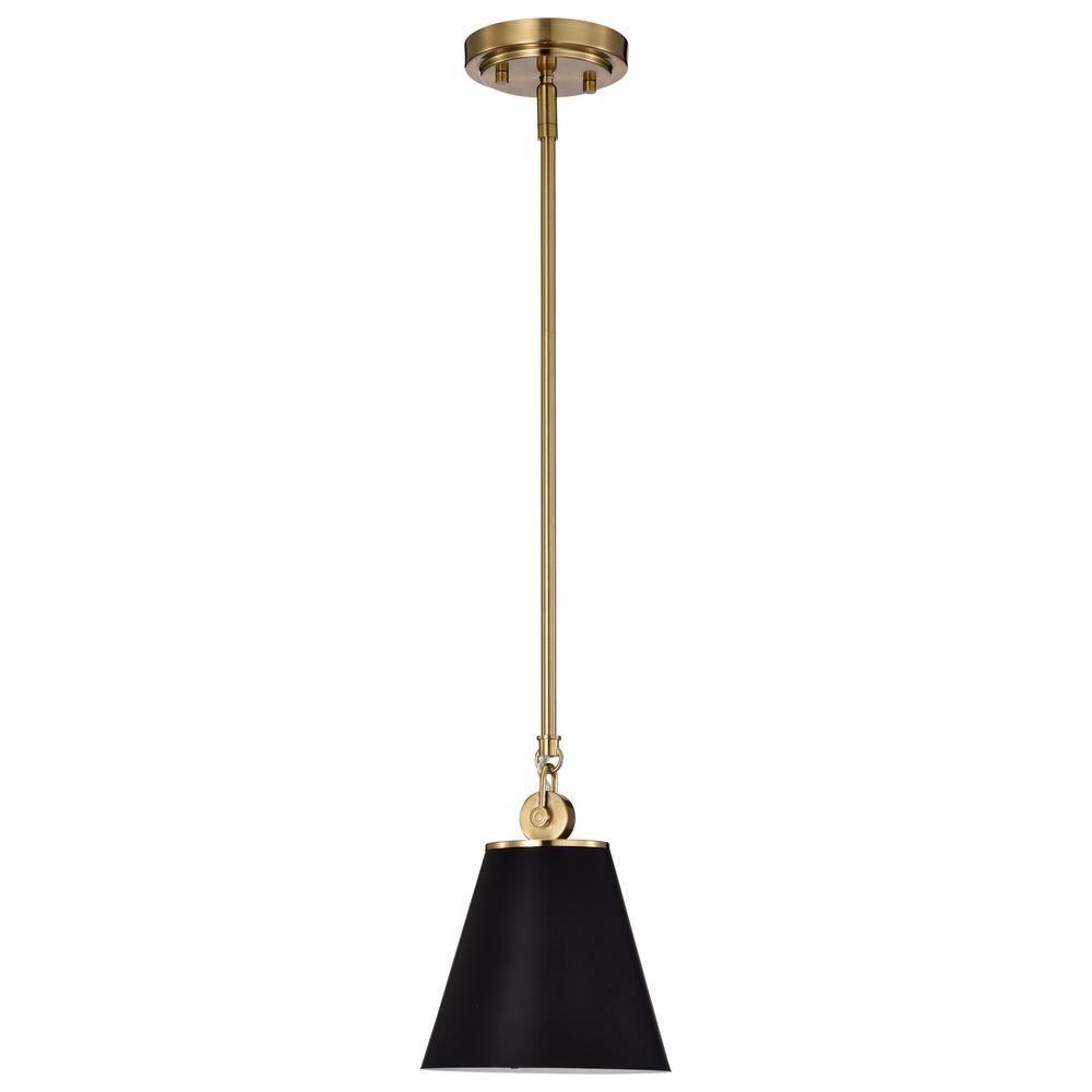 Dover Mini Pendant in Black with Vintage Brass Trim and White Lining