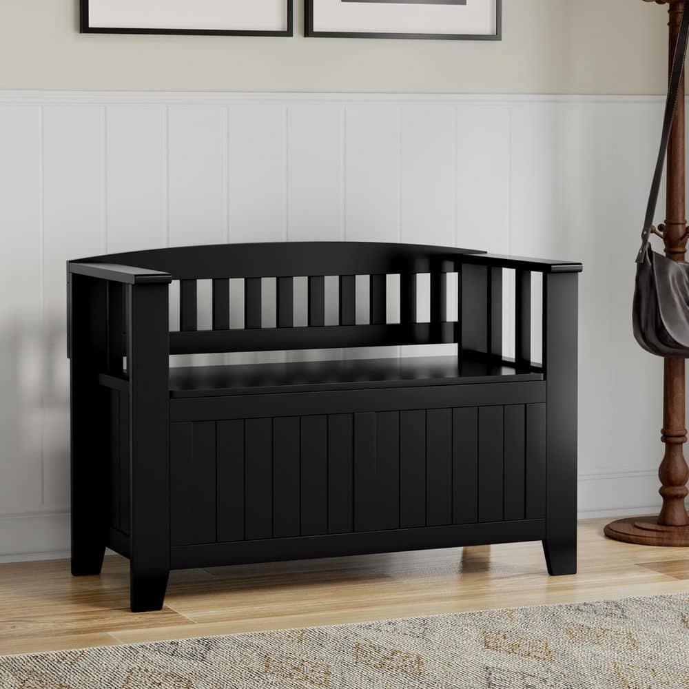 Simpli Home Acadian Solid Wood Entryway Storage Bench with Lift-Top Lid and Dual Compartments