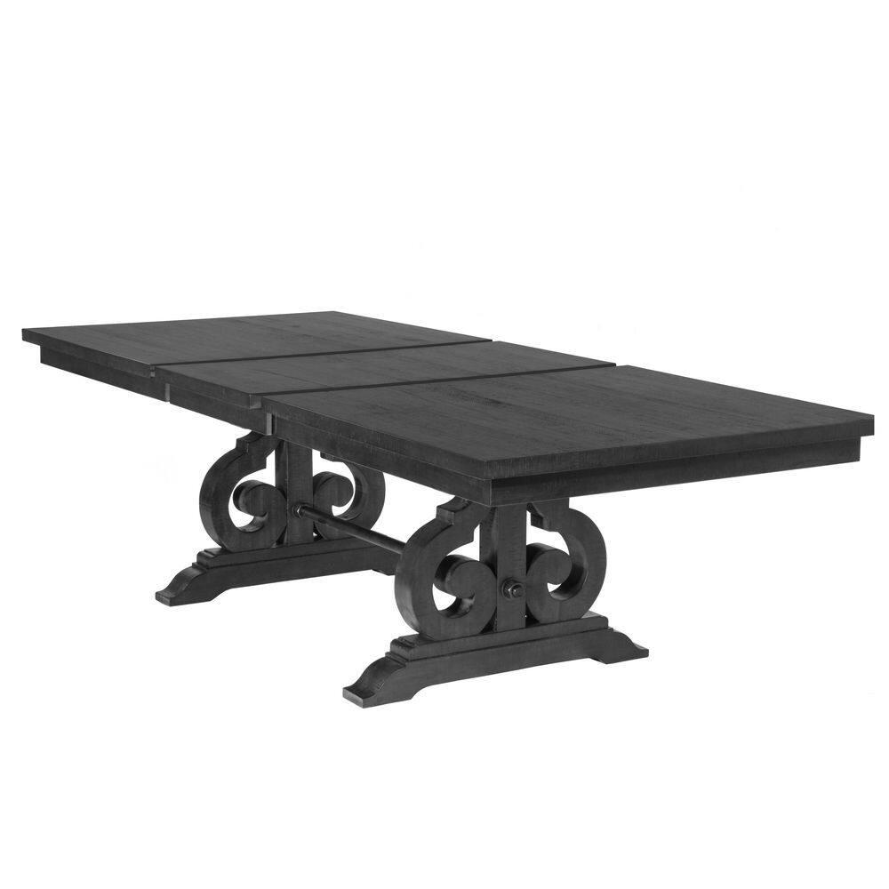 Dark Gray Wood Dining Set with Extendable Table + Gray Linen Chairs + Bench
