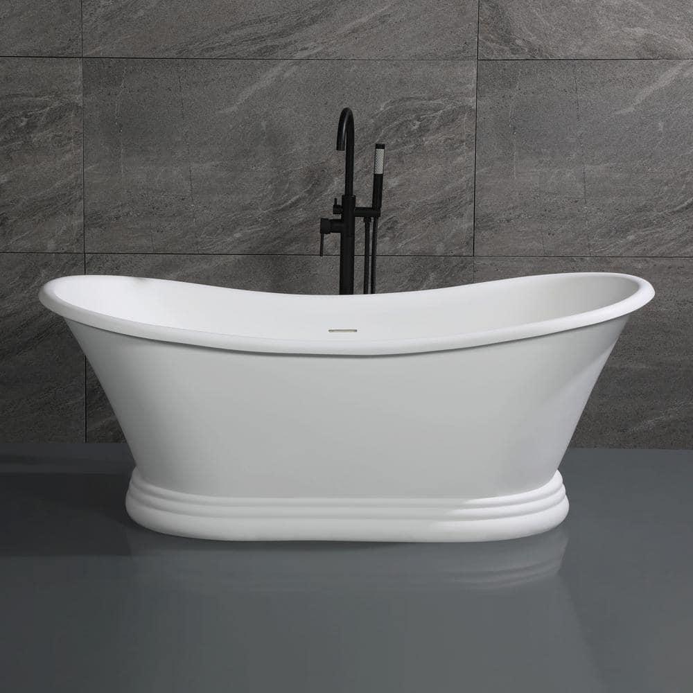 63.4'' x 29.5'' Freestanding Soaking Stone Bathtub