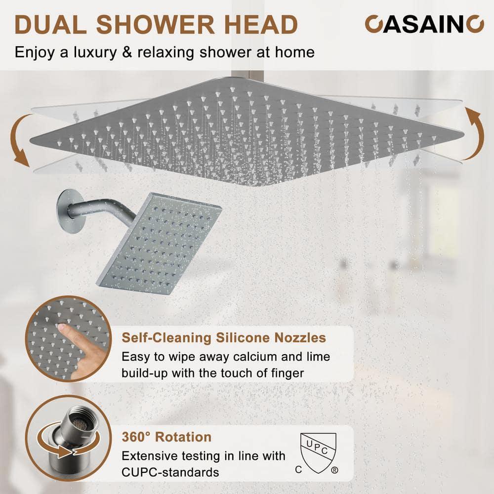 Rainfall Symphony 16inch Dual Shower Head Rainfall Thermostatic Shower System with 16-inch Slide Bar and Body spray