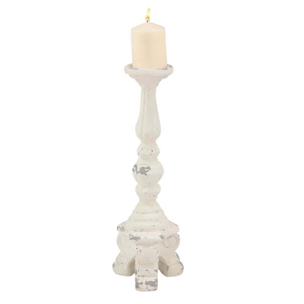 DecMode 7"W, 20"H Vintage Candlestick, White, 1 - Piece