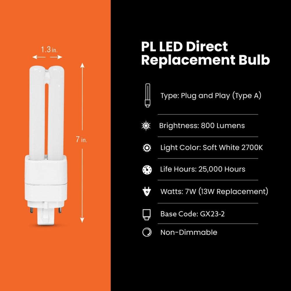 Feit Electric PL GX23-2 LED Tube Light Soft White 13 Watt Equivalence 1 pk