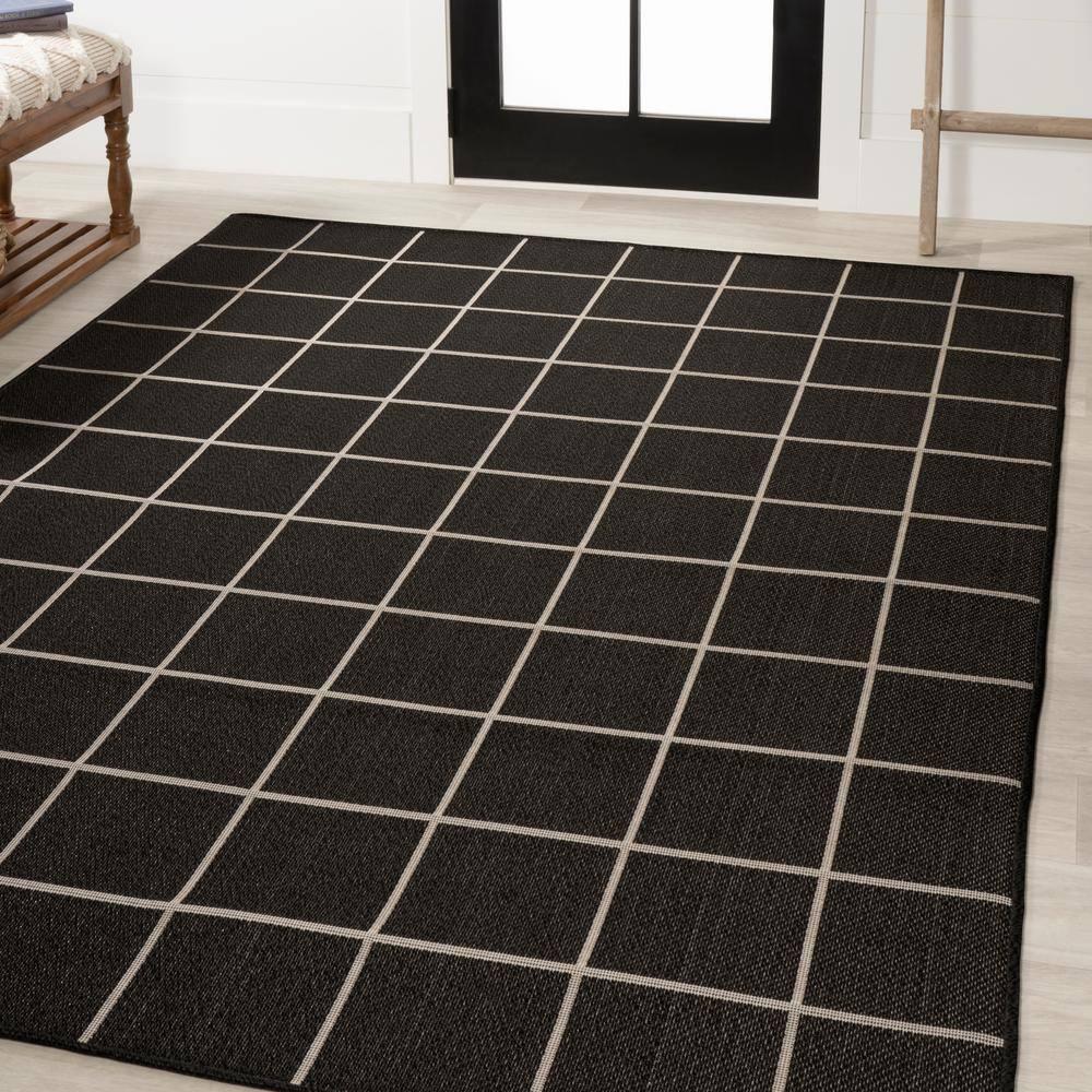 5' x 8' Grid Modern Squares Indoor/Outdoor Area Rug, Black/Cream - JONATHAN Y