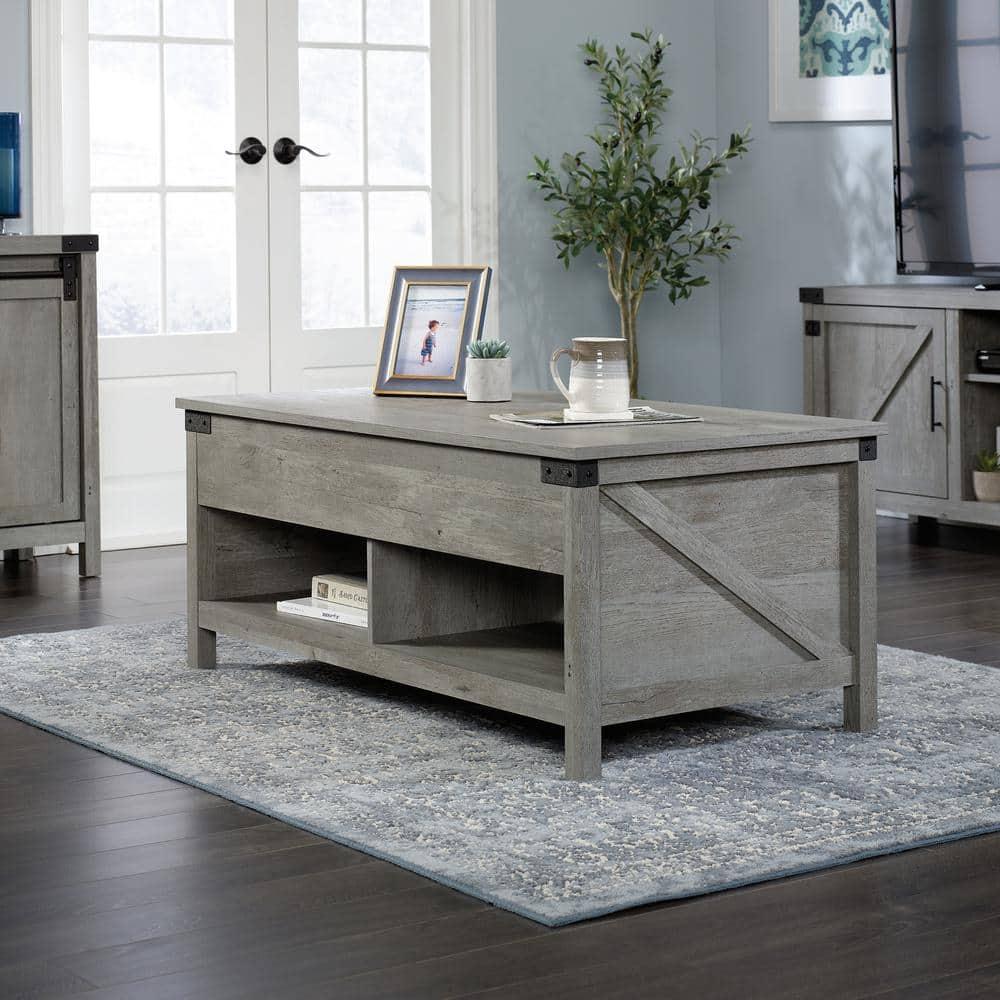 Bridge Acre Rustic Farmhouse Lift Top Coffee Table Mystic Oak - Sauder: Rectangle Table for Living Room, Spot Clean