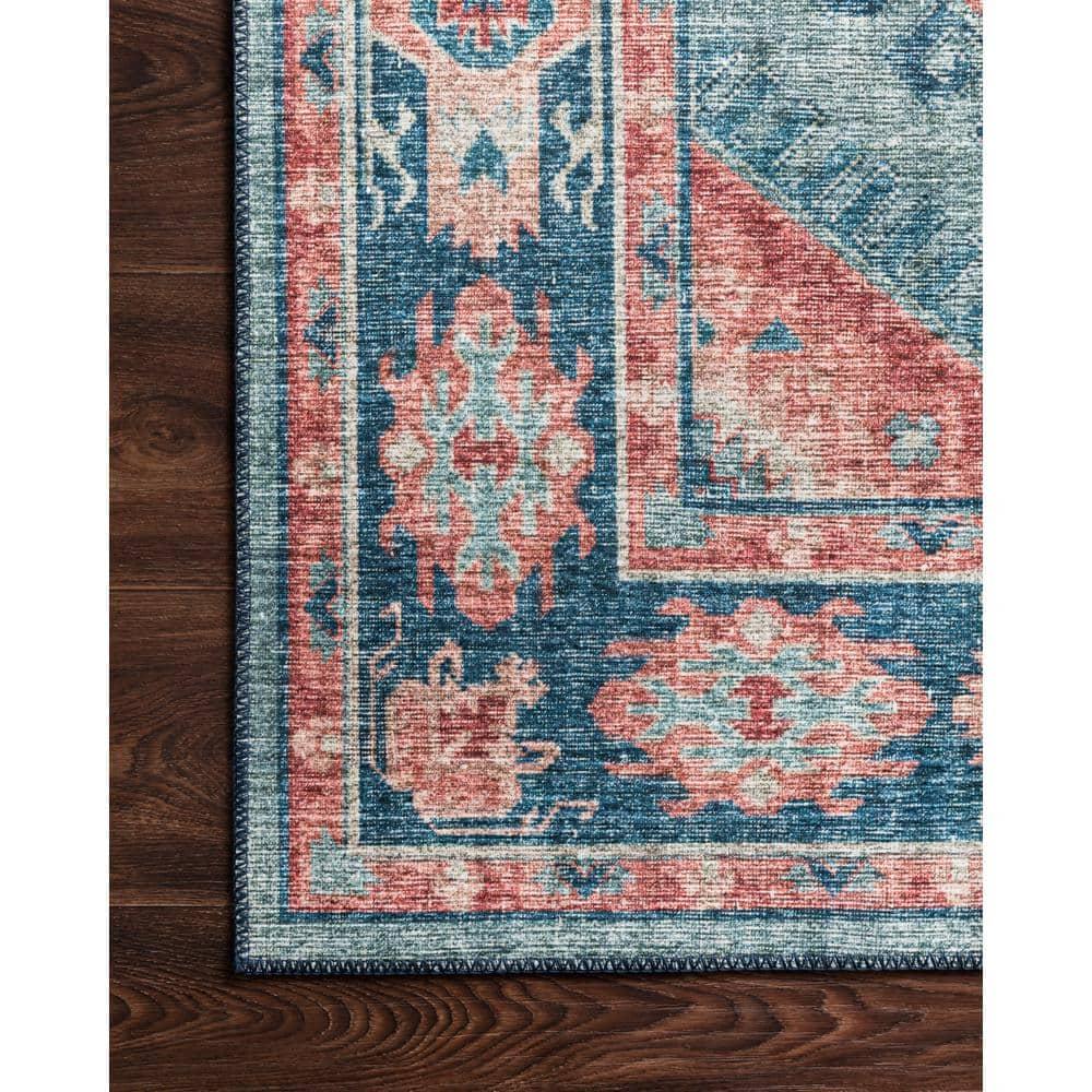 Skye Turquoise/Terracotta 6 ft. x 6 ft. Round Printed Distressed Oriental Area Rug