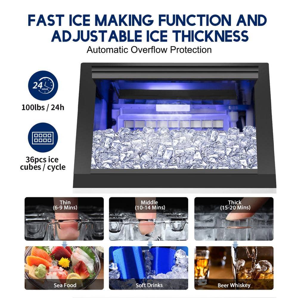 Commercial Ice Maker 100 lb./24H Freestanding Ice Maker Machine with 20 lb. Storage, 2 Water Inlet Modes Stainless Steel