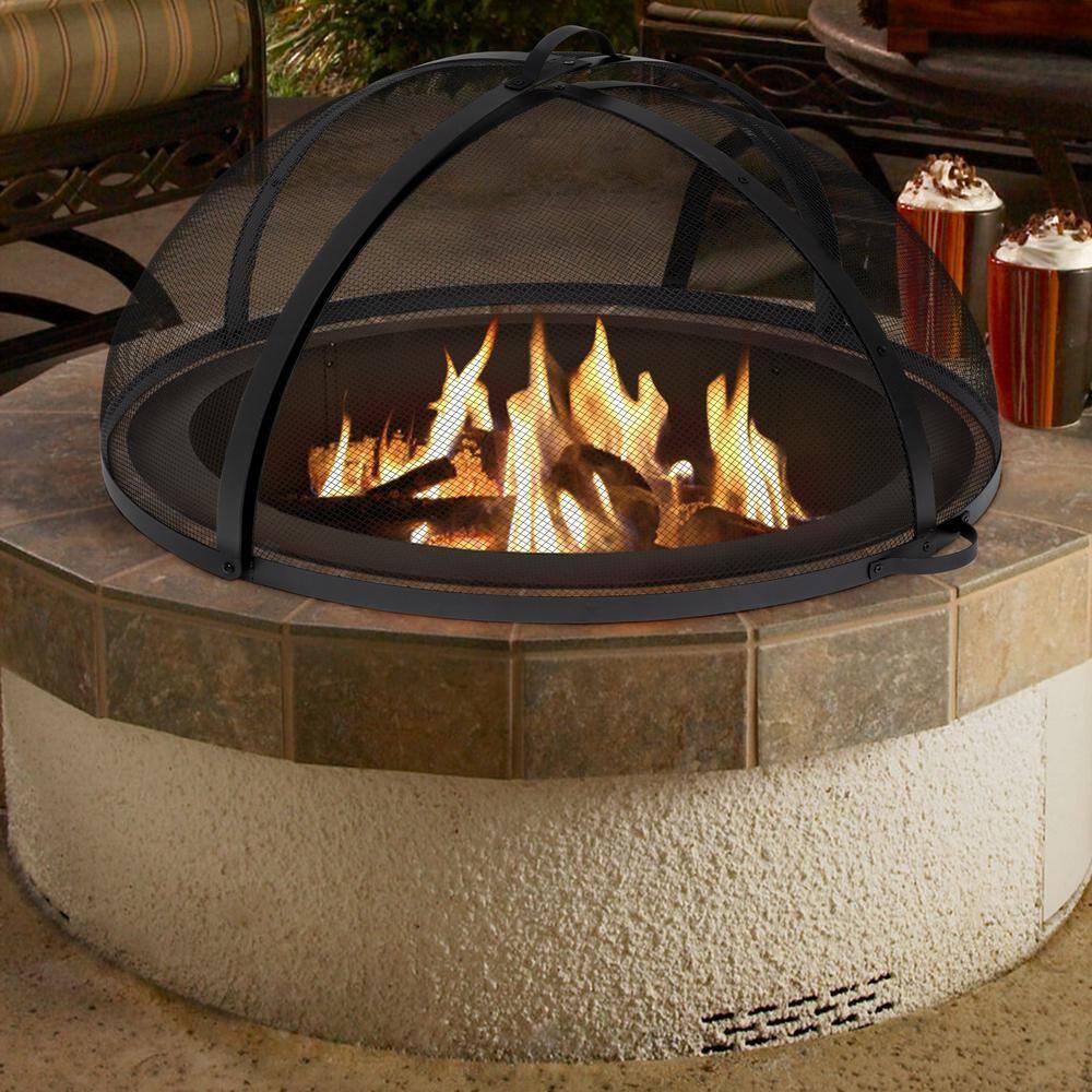 SUNCREAT Heavy-Duty Fire Pit Screen, Steel Mesh Round Spark Screen with Handle, 36 inch