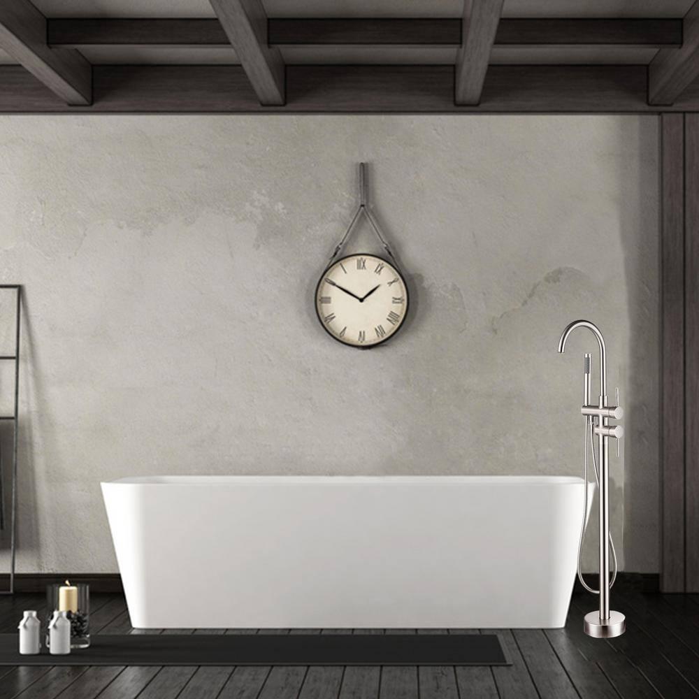 Double Handle Floor Mounted Freestanding Tub Filler With Handshower