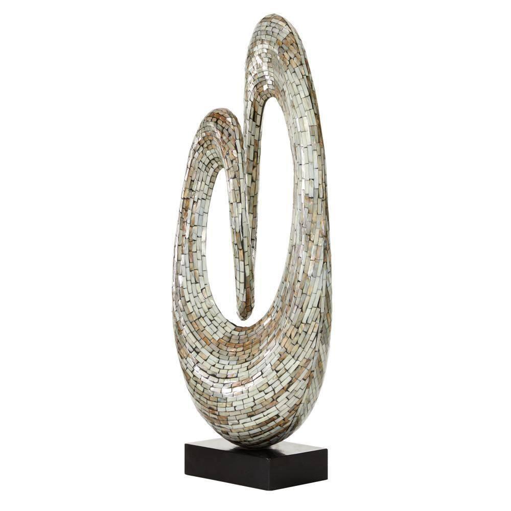12" x 29" Gray Mother of Pearl Swirl Abstract Sculpture with Black Base, by DecMode