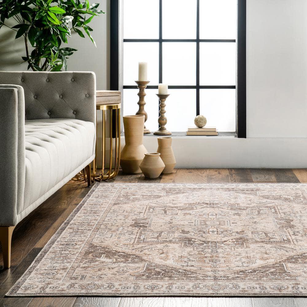 Nuloom 5x8 Machine Washable Rain Haven Vintage Medallion Indoor Area Rug, Brown Non-Slip Backing, Stain Resistant, BedroomLiving Room, Kitchen
