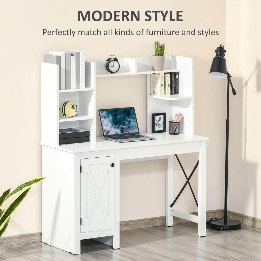 HOMCOM Farmhouse Computer Desk with Hutch and Cabinet, Home office Desk with Storage, for Study, White