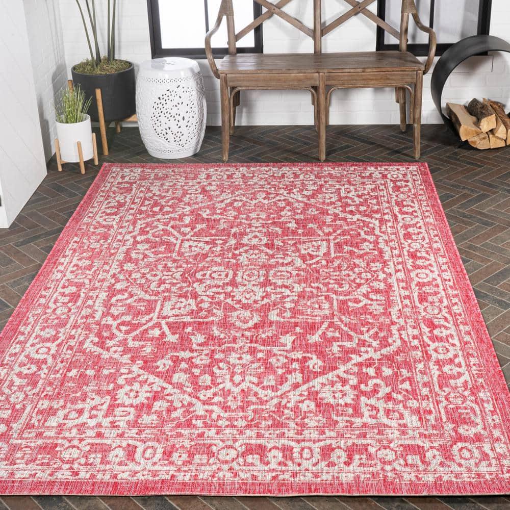 9' x 12' Malta Bohemian Medallion Textured Weave Indoor/Outdoor Area Rug, Fuchsia/Light Gray - JONATHAN Y