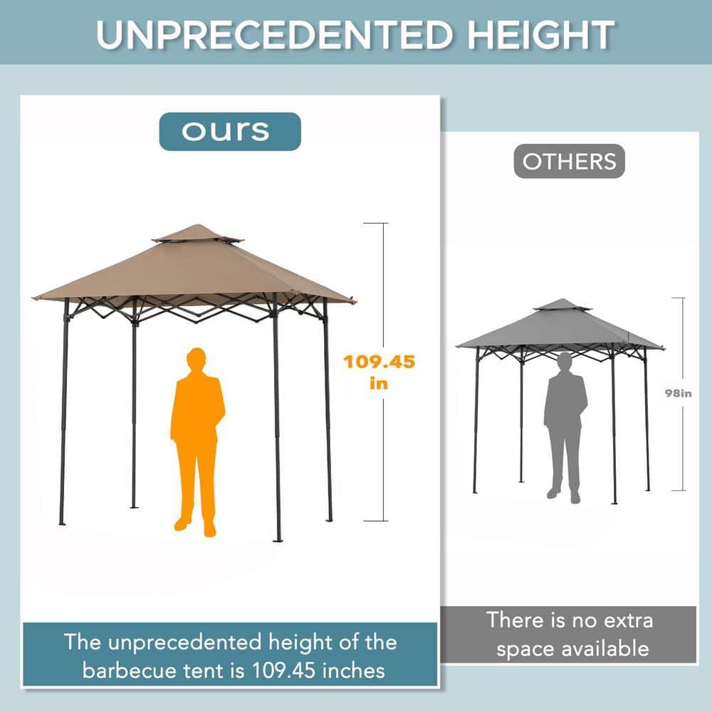 Sunjoy SUNJOY 8' x 5'  Pop up Grill Gazebo Double Tiered Outdoor Gazebo Standing-Height Canopy with Magnetic LED Light, Adjustable Ceiling Height, for BBQ,Picnics, Outdoor Events