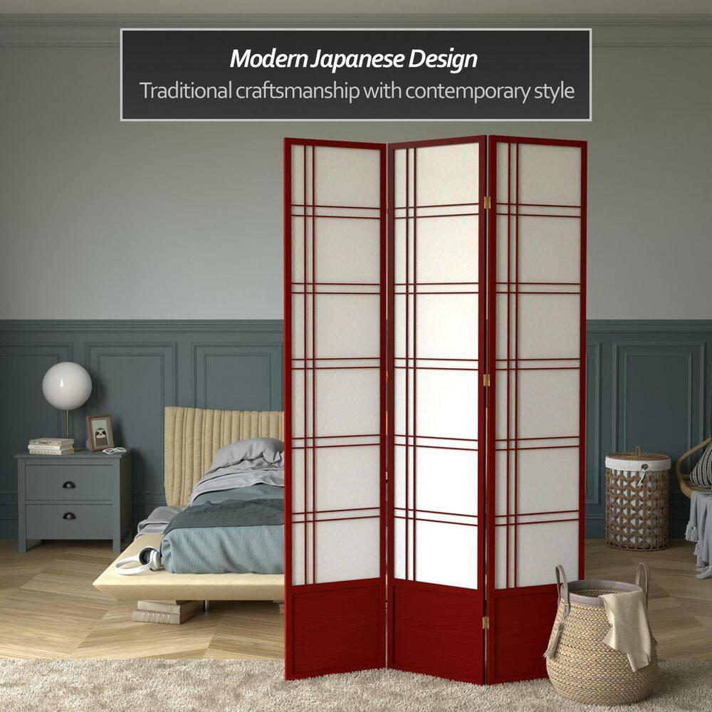 Handmade 84-inch Double-cross Wood/Rice-paper Shoji Screen (China) 3 Panel Rosewood
