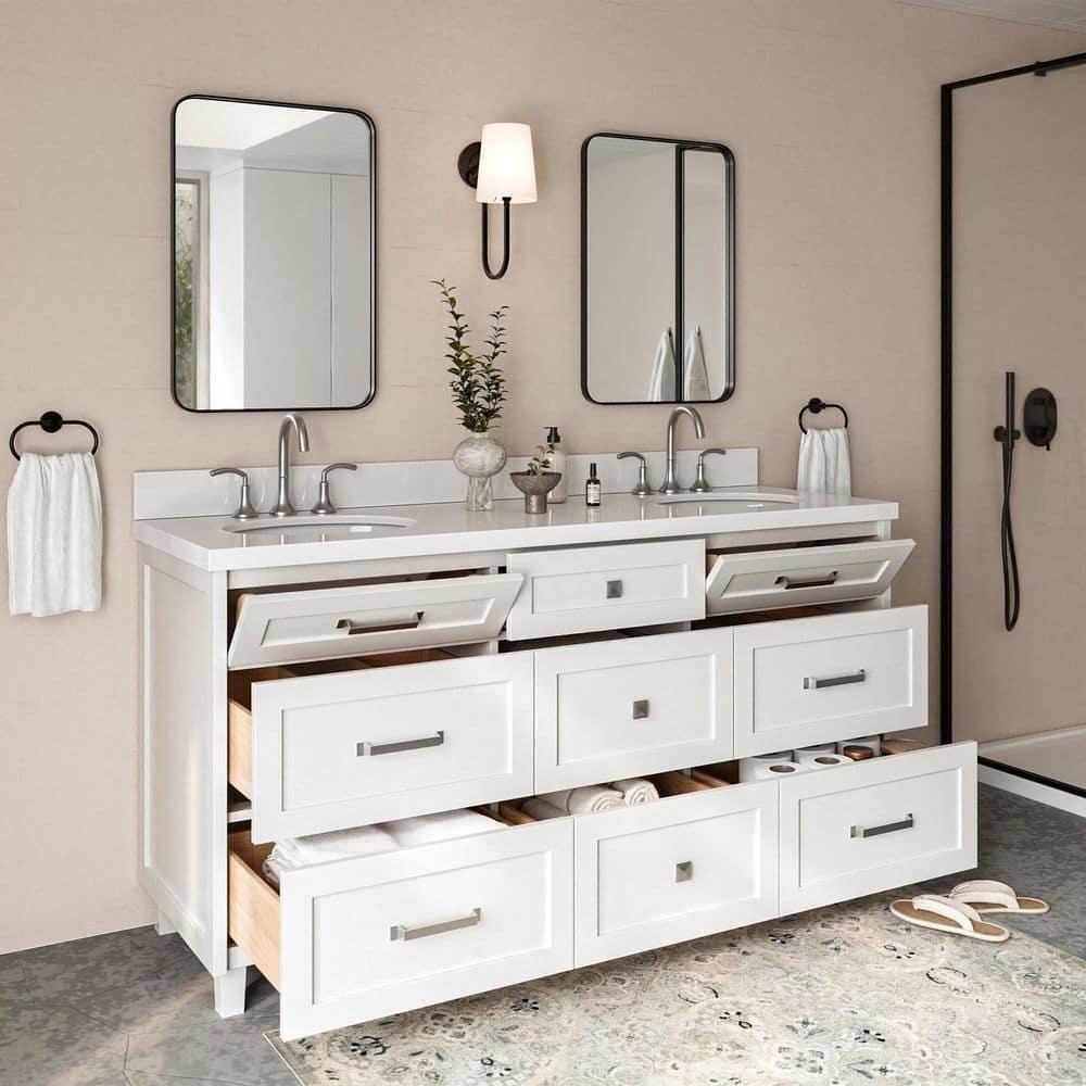 Ariel Monrow 67 Inch Double Oval Sink Bathroom Vanity With Pure White Quartz Countertop