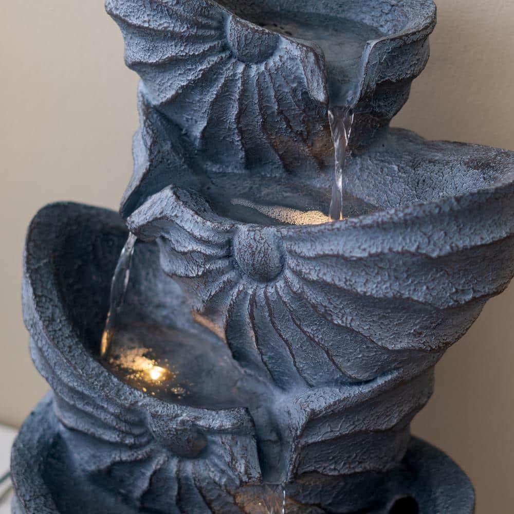 21.5 in. Blue Polyresin Nautilus Shell 4-Tier Water Fountain with Light
