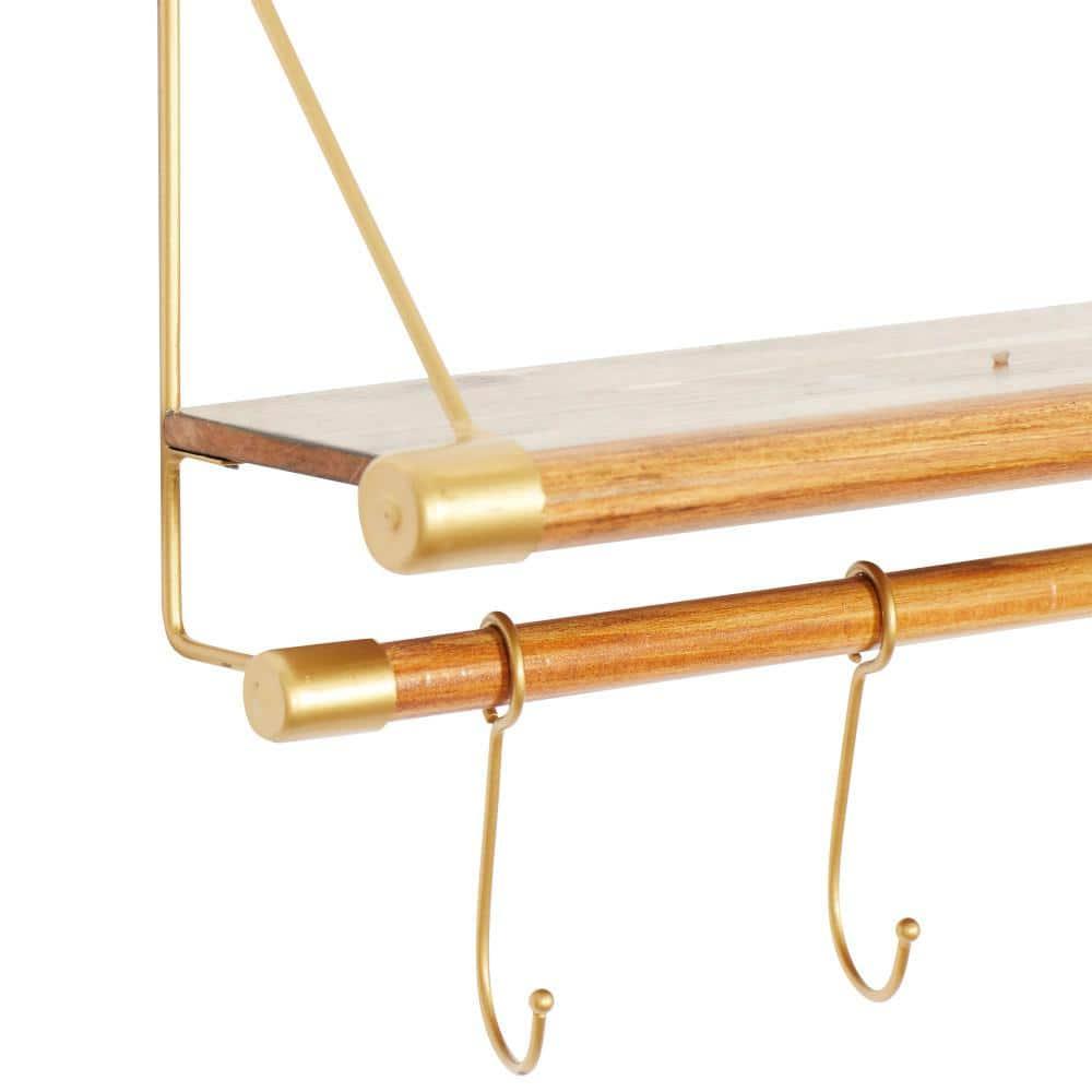 DecMode Gold Wood Contemporary Wall Hook