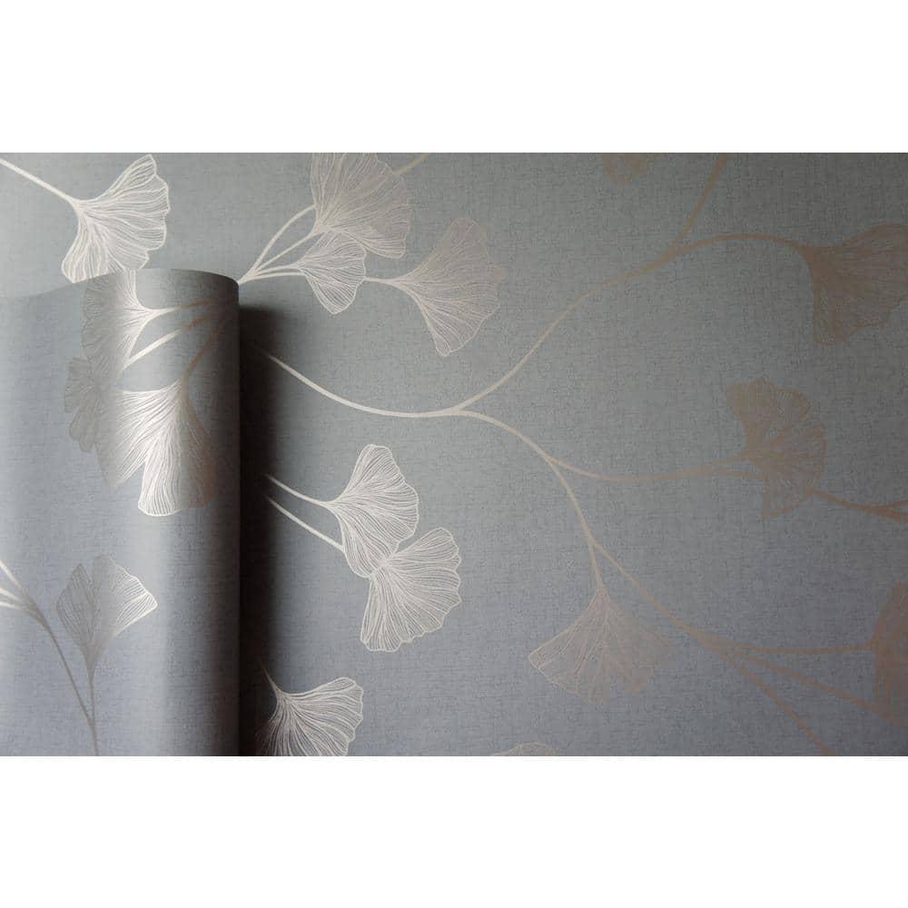 Holden Glistening Ginkgo Leaf Non-Pasted Wallpaper 396in x 20.8in Grey