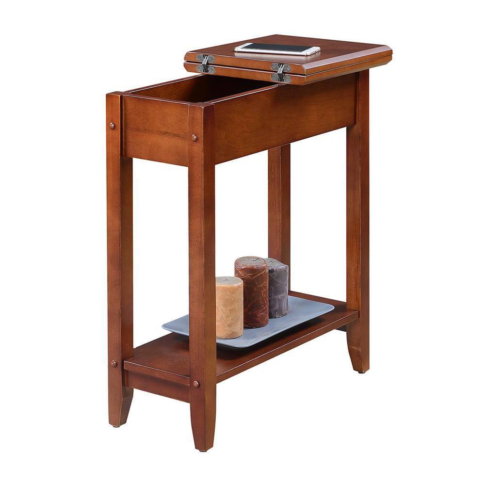 Convenience Concepts American Heritage Flip Top End Table with Shelf, Mahogany
