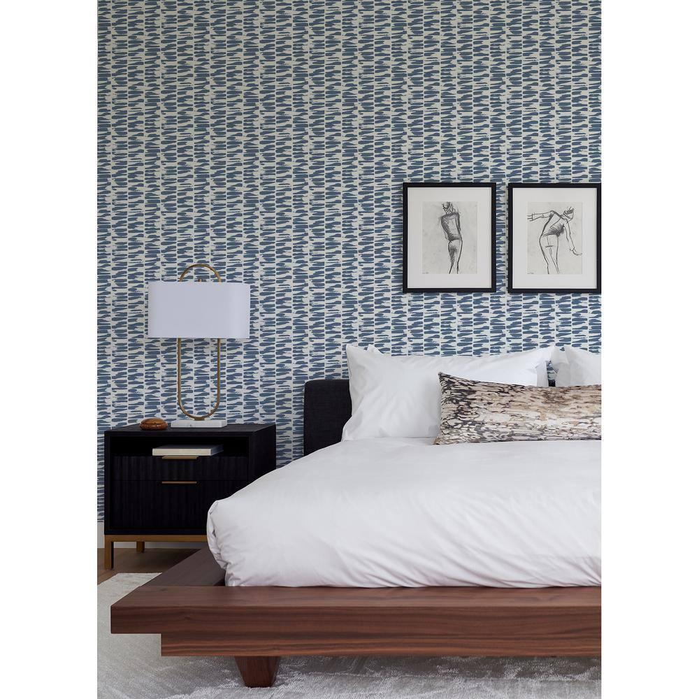 Indigo and White Abstract Stripe Non-Woven Wallpaper
