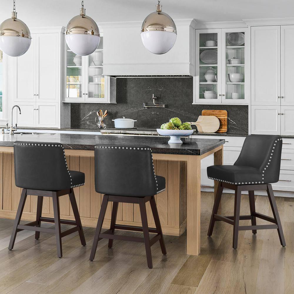 Dycanpo 26''H Swivel Counter Stools Set of 2 with Back Faux Leather for Home Kitchen Island, Black