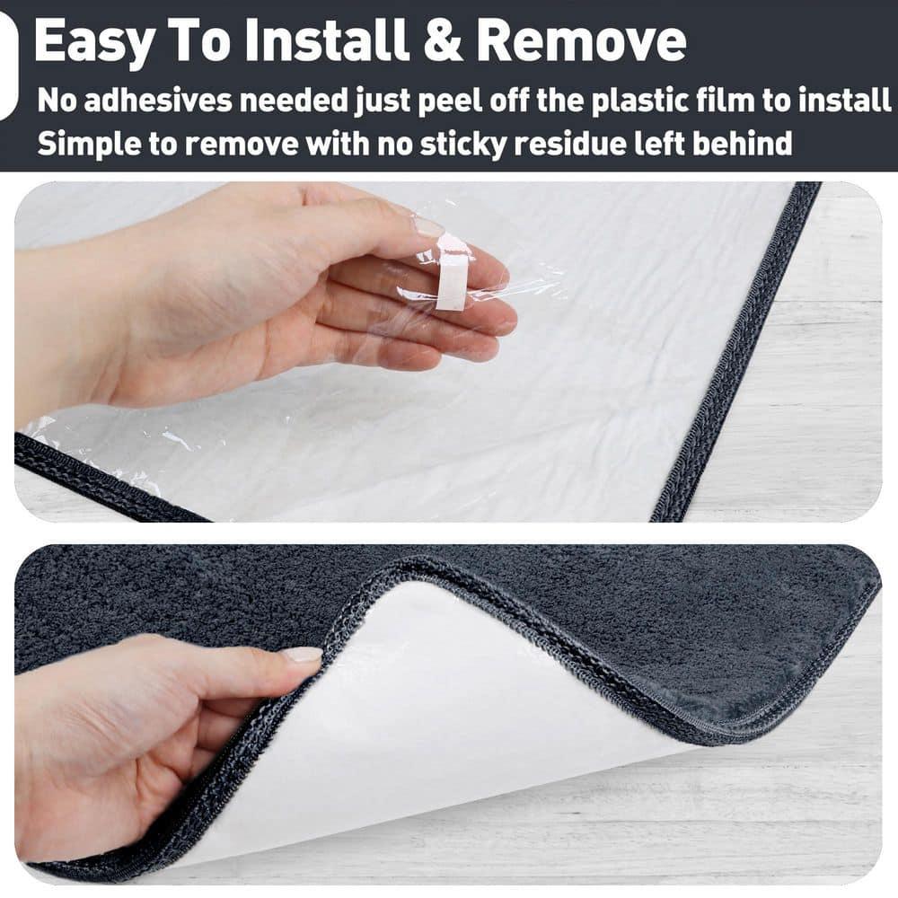 PURE ERA Non-Slip Ultra Plush Soft Bullnose Carpet Stair Treads Set of 14 Tape Free Washable Self Adhesive Dark Grey 9.5" x 30"x1.2"