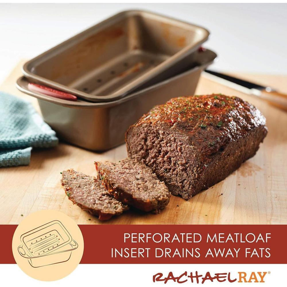 Rachael Ray Cucina Nonstick Bakeware Baking Pans Set, 10 Piece, Latte Brown and Cranberry Red